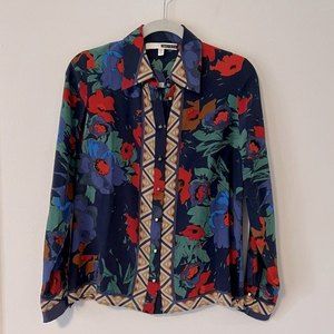 TRACY REESE Silk Floral Long Sleeve Blouse